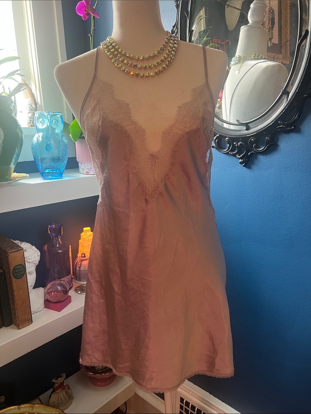 Victoria's Secret Satin Chemise in Dusty Gray with Lace